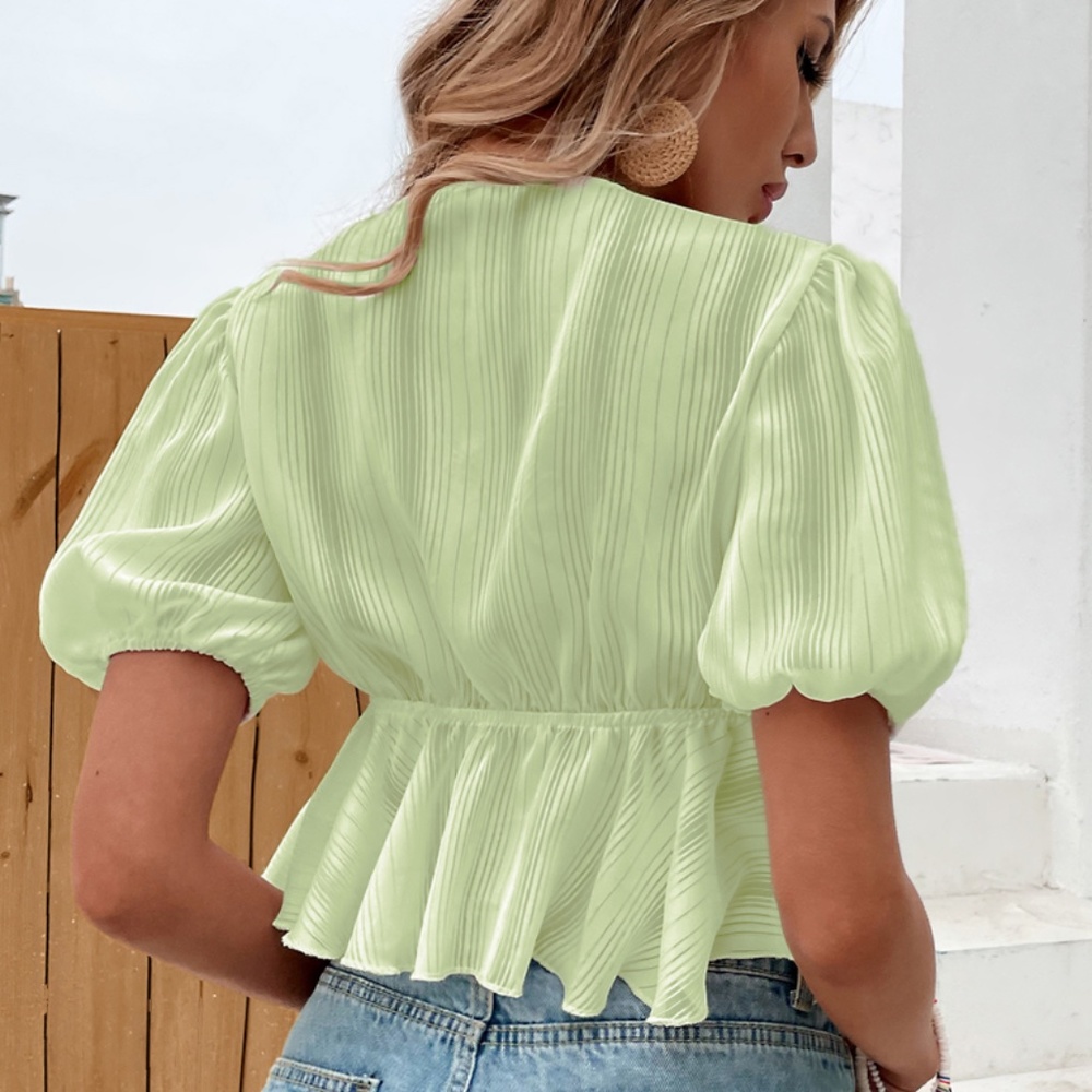 Boho White V neck Lace Puff Sleeve Summer Top - Picture 11 of 12